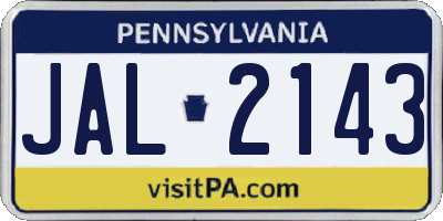 PA license plate JAL2143