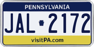 PA license plate JAL2172