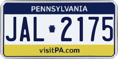 PA license plate JAL2175