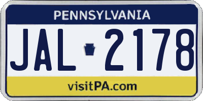 PA license plate JAL2178