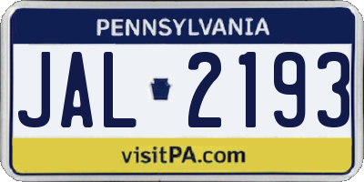 PA license plate JAL2193