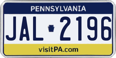 PA license plate JAL2196