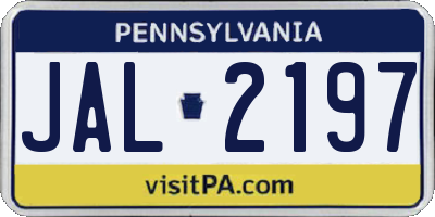 PA license plate JAL2197