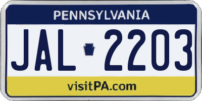 PA license plate JAL2203