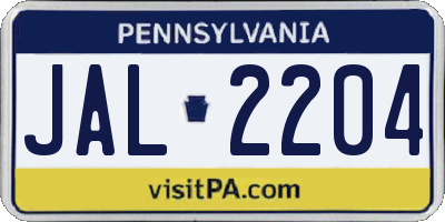 PA license plate JAL2204