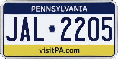 PA license plate JAL2205