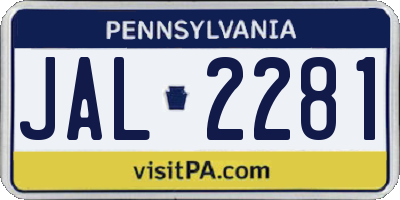 PA license plate JAL2281