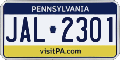 PA license plate JAL2301