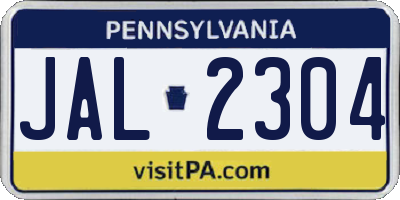 PA license plate JAL2304