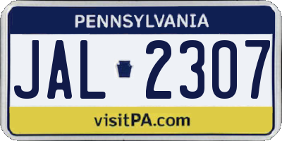 PA license plate JAL2307