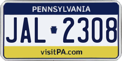 PA license plate JAL2308