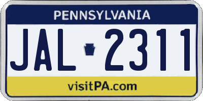 PA license plate JAL2311