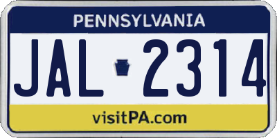 PA license plate JAL2314