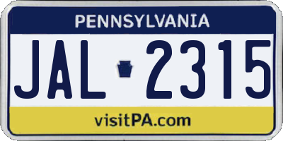 PA license plate JAL2315