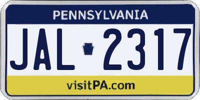PA license plate JAL2317