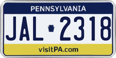 PA license plate JAL2318