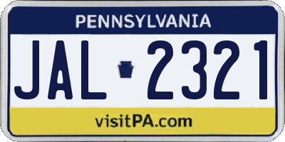 PA license plate JAL2321