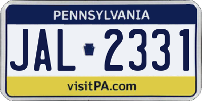 PA license plate JAL2331