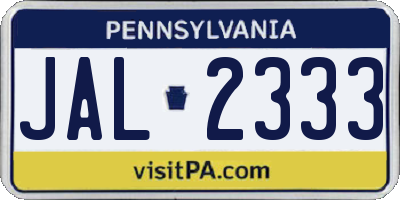 PA license plate JAL2333