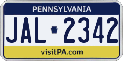 PA license plate JAL2342