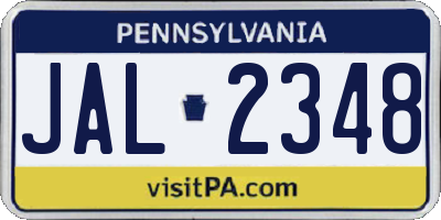 PA license plate JAL2348