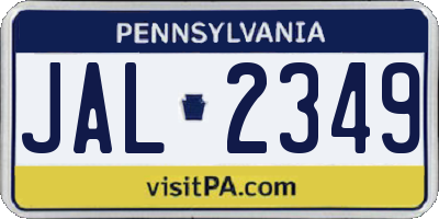 PA license plate JAL2349