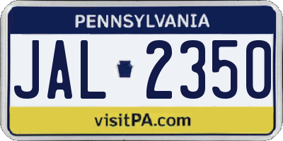 PA license plate JAL2350