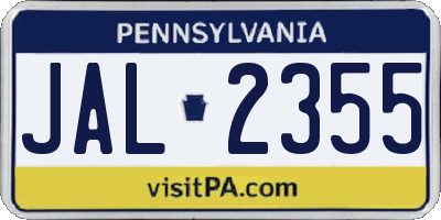 PA license plate JAL2355