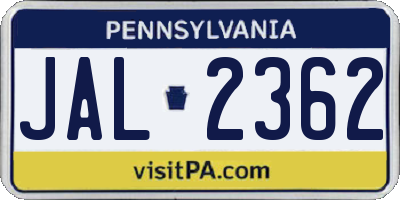 PA license plate JAL2362