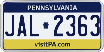 PA license plate JAL2363