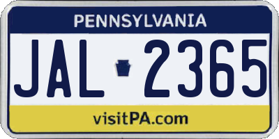 PA license plate JAL2365