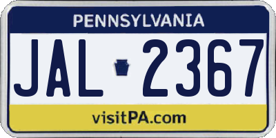 PA license plate JAL2367