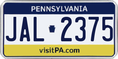 PA license plate JAL2375