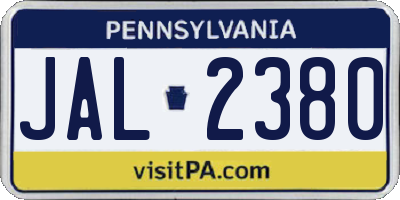 PA license plate JAL2380