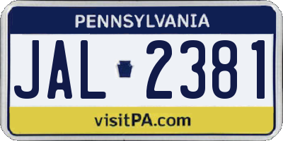 PA license plate JAL2381