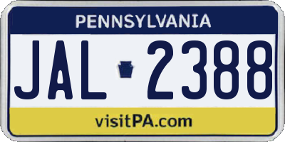 PA license plate JAL2388