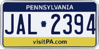 PA license plate JAL2394