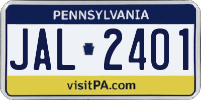 PA license plate JAL2401