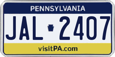 PA license plate JAL2407