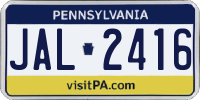 PA license plate JAL2416