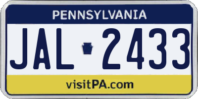 PA license plate JAL2433