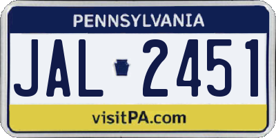 PA license plate JAL2451