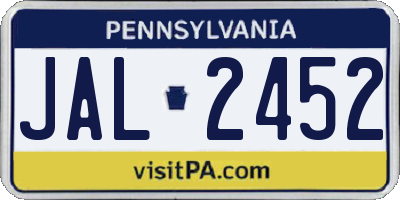 PA license plate JAL2452