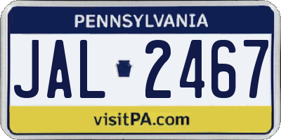 PA license plate JAL2467