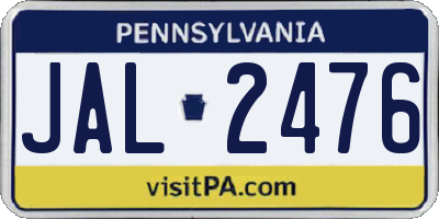 PA license plate JAL2476