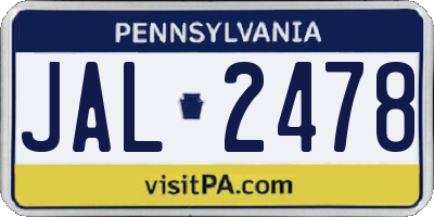 PA license plate JAL2478