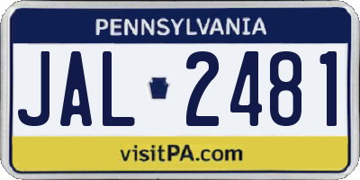 PA license plate JAL2481