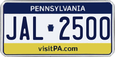 PA license plate JAL2500