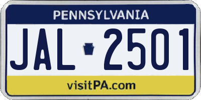 PA license plate JAL2501