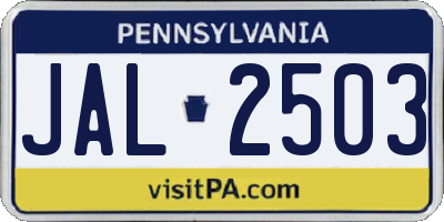 PA license plate JAL2503